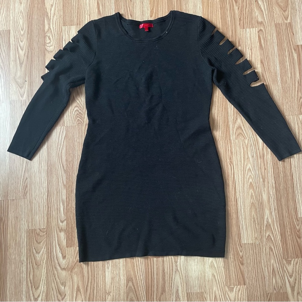 JENNIFER LOPEZ BLACK RIBBED SLEEVE CUT OUT DRESS